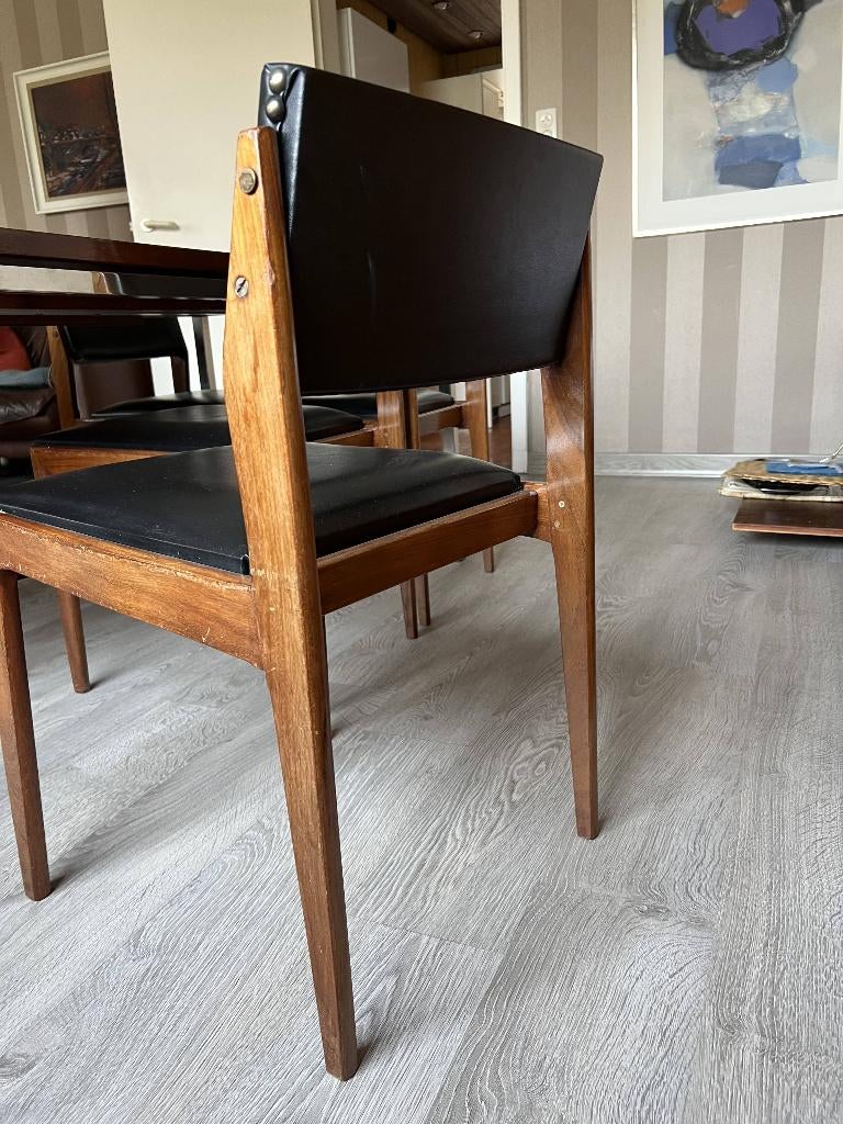 Vintage Retro eetkamerstoelen, Maison & Meubles, Chaises, Utilisé, Cinq, Six Chaises ou plus, Bois, Cuir, Noir, Enlèvement