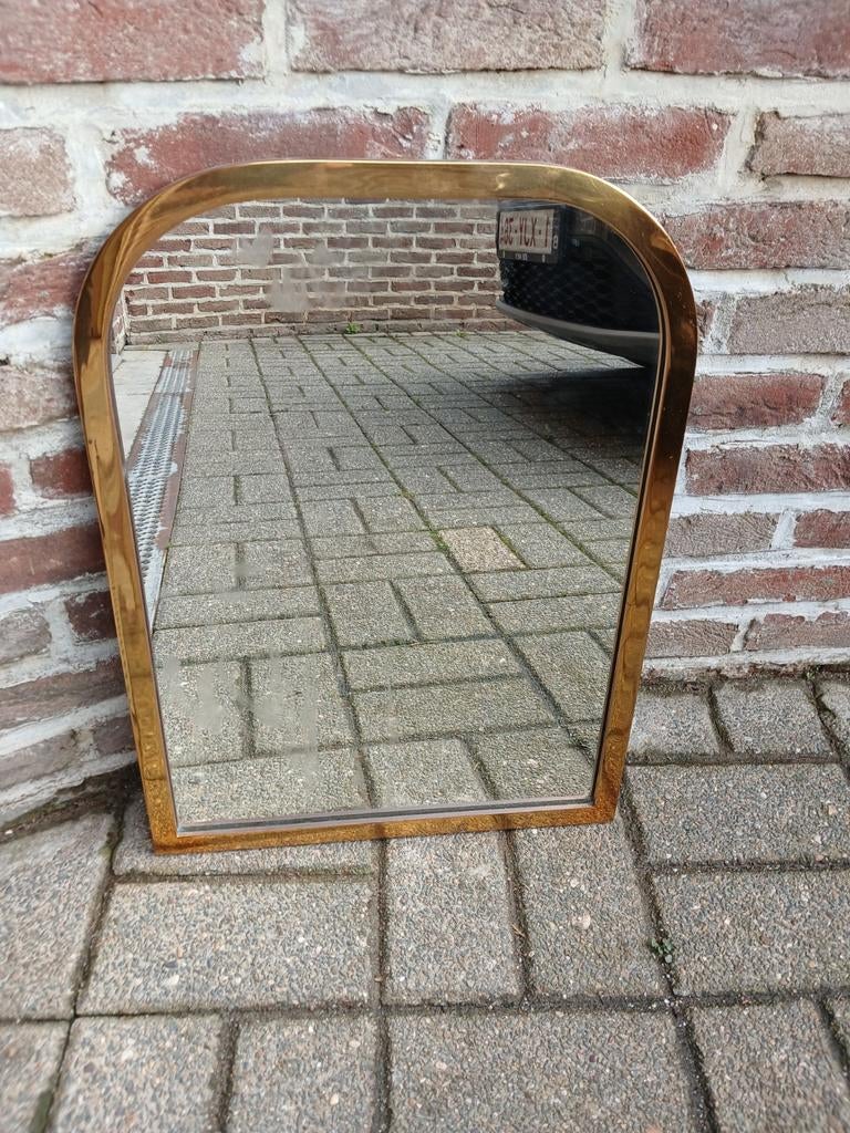 Vintage spiegel uit 1950, massief goudkleurig metaal, Ophalen