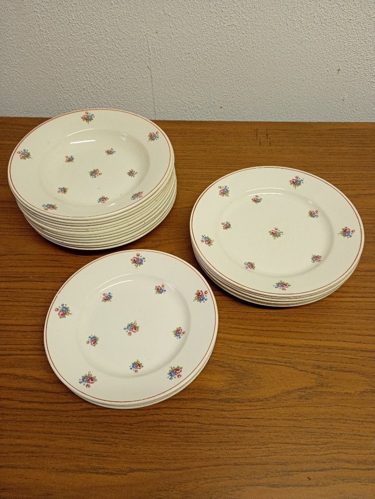 Set van 22 oude aardewerk borden Bourgogne, Ophalen, Gebruikt, Overige merken, Landelijk/Boerenbont