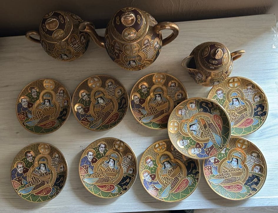 Gave Set Japans Porselein - Satsuma Moriage (Jaren 30/50), Ophalen of Verzenden