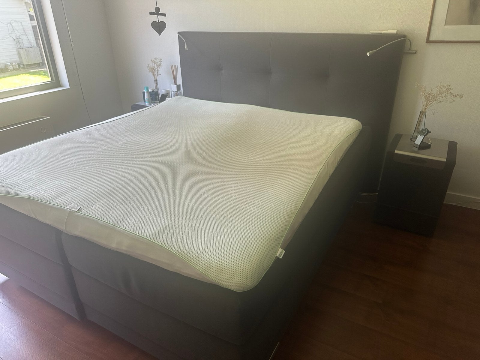 Boxspring dubbel bed met topper, Ophalen, 210 cm, Tweepersoons, Modern, strak