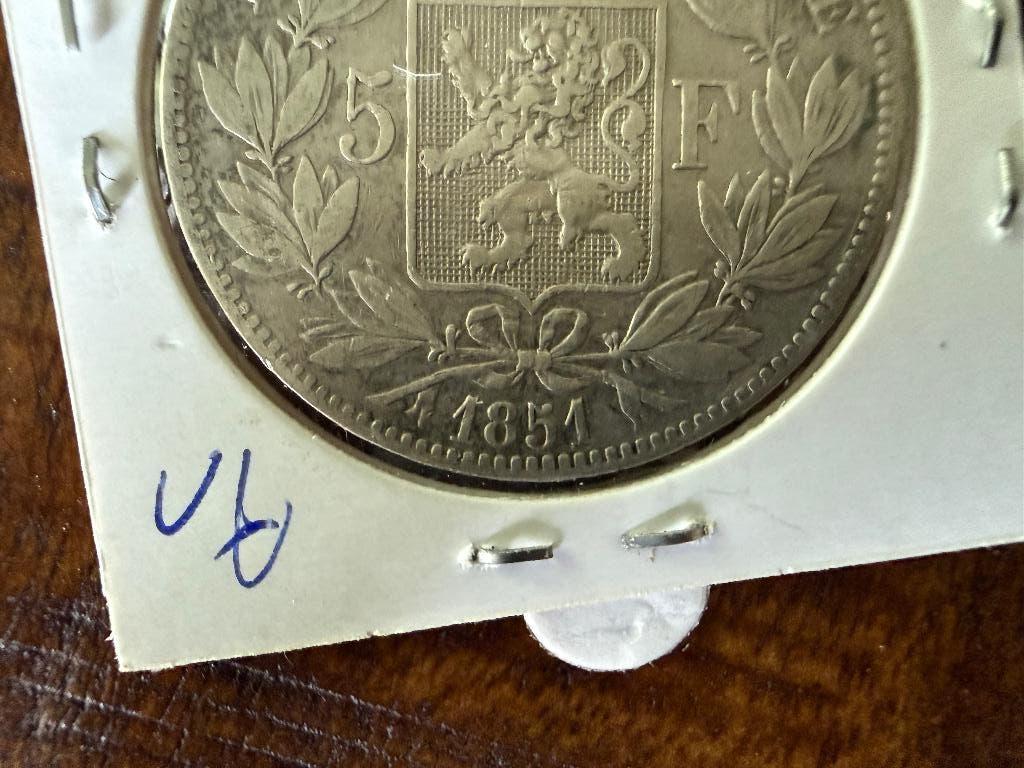 5 Frank 1851 koning Leopold I, Verzenden, Zilver, Zilver