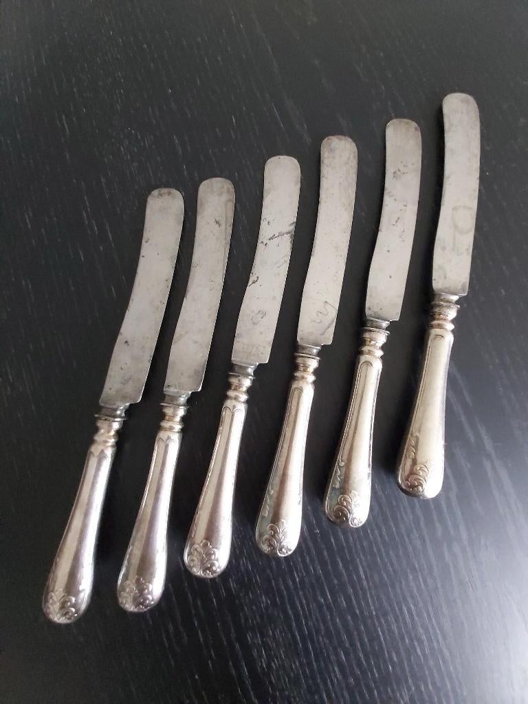 Set van 6 antieke Zweedse verzilverde messen, gemerkt, Antiek en Kunst, Ophalen of Verzenden
