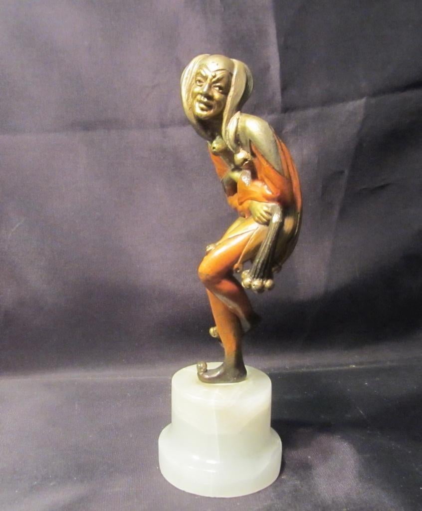 Antieke art deco brons hofnar, Roland PARIS; ca 1925, Verzenden, Art deco, Brons, Wit
