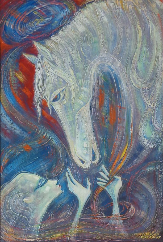 LUCIEN VOLKAERT / PAARD & MEISJE / OLIEVERF / 104x76cm KADER, Enlèvement