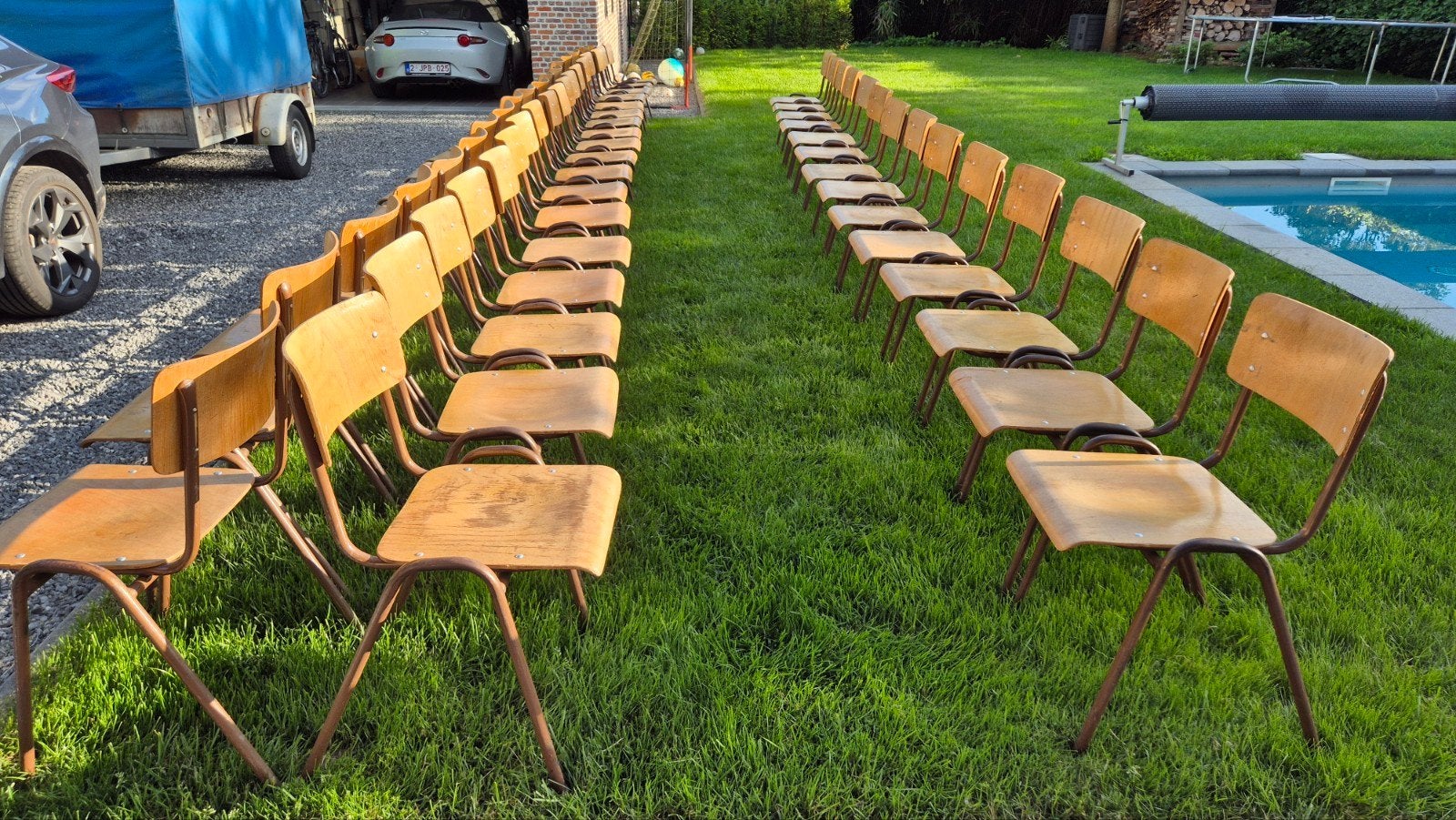 50 Vintage retro schoolstoelen, Hobby en Vrije tijd, Feestartikelen, Ophalen