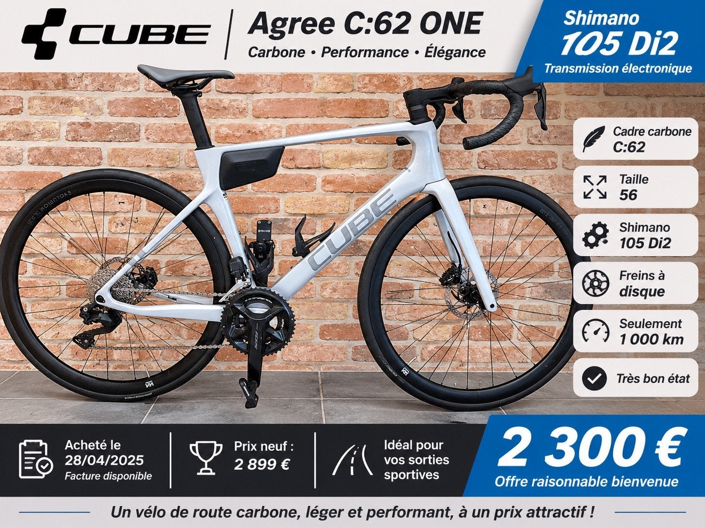 Cube C:62 Agree One, Vélos & Vélomoteurs, Comme neuf, Enlèvement, 53 à 57 cm, Hommes