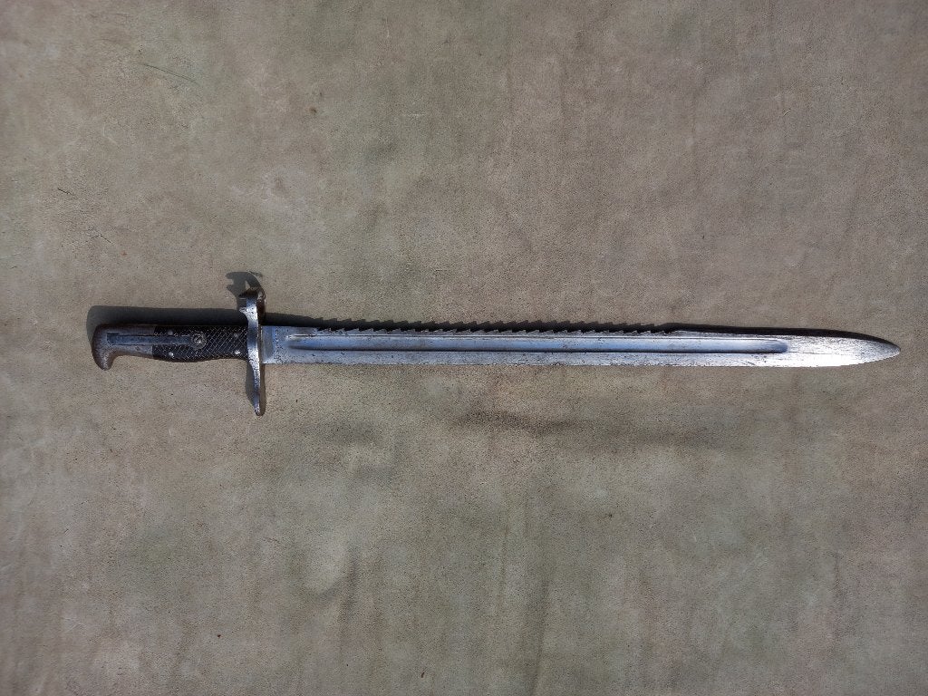 Baïonnette à dos à scie Swiss 1887 Vetterli SJG Neuhausen, Collections, Enlèvement ou Envoi, Armée de terre, Couteau ou Poignard