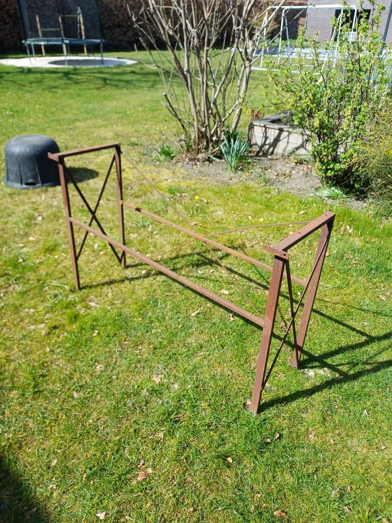 Oud metalen industrieel onderstel 120x74x35cm, Antiek en Kunst, Ophalen