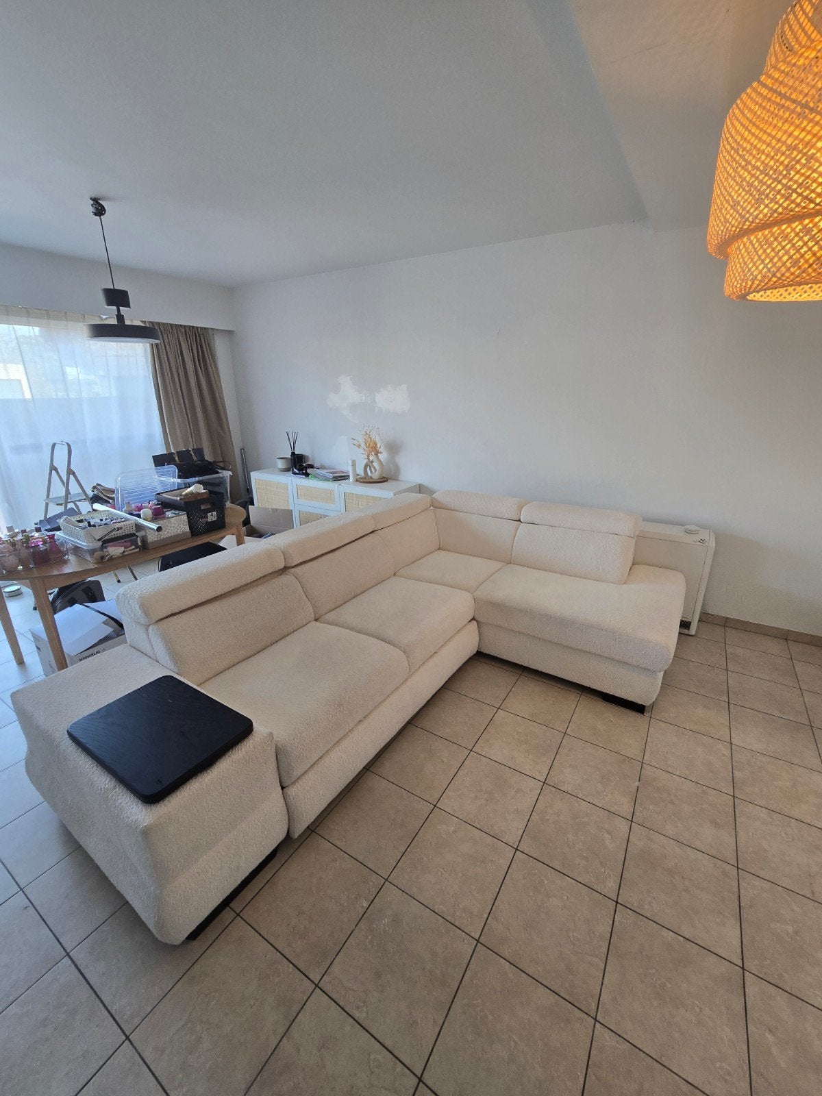 Canapé-lit en L en tissu blanc - assise - prix négociable., 75 à 100 cm, Comme neuf, Enlèvement, Tissus