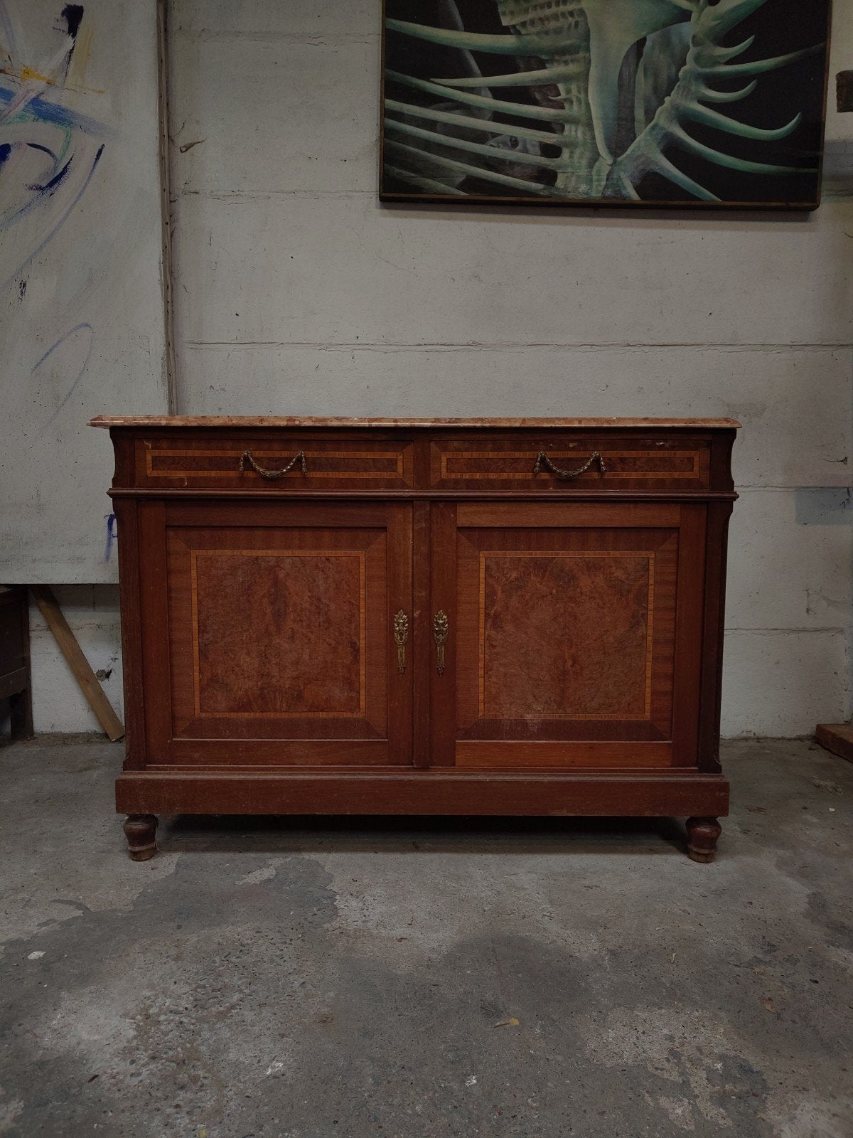 Vintage dressoir met prachtig roze marmeren blad, Enlèvement