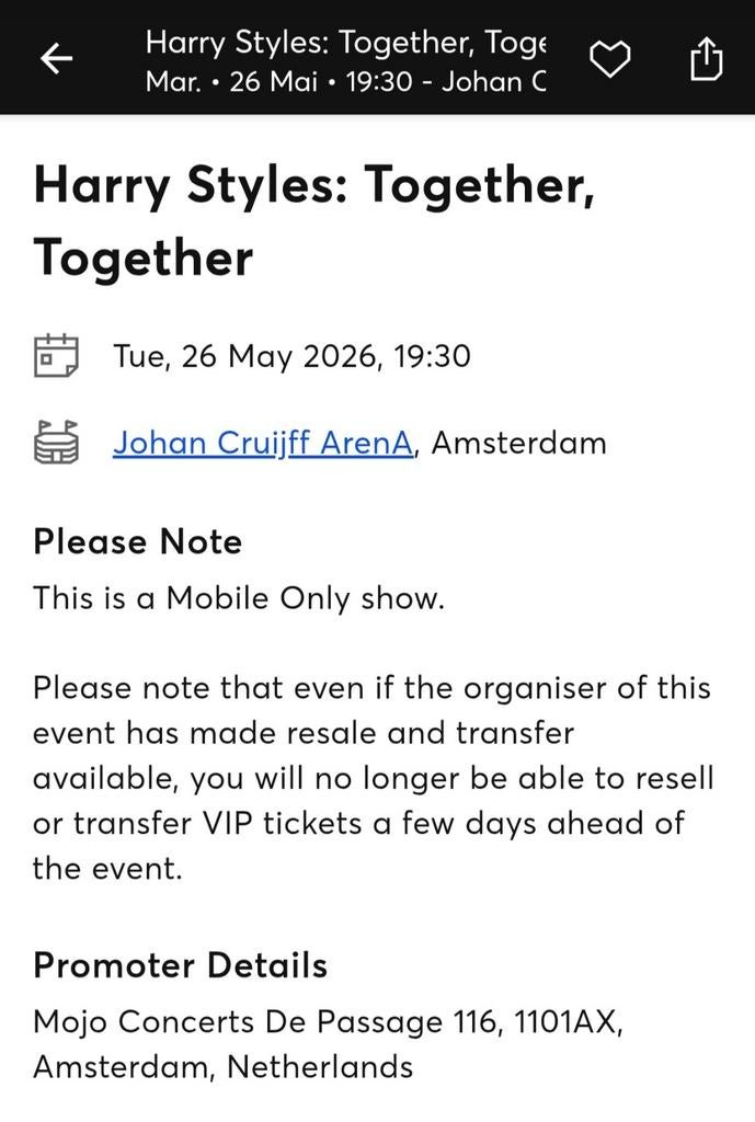Ticket concert Harry Styles, Tickets & Billets
