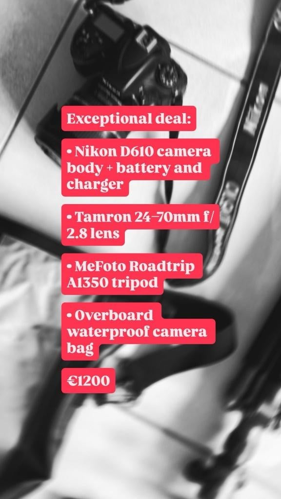 Nikon D610 Body + Tamron 24-70mm f2.8 Lens + essentials, Audio, Tv en Foto, Fotocamera's Analoog, Ophalen, Zo goed als nieuw, Spiegelreflex