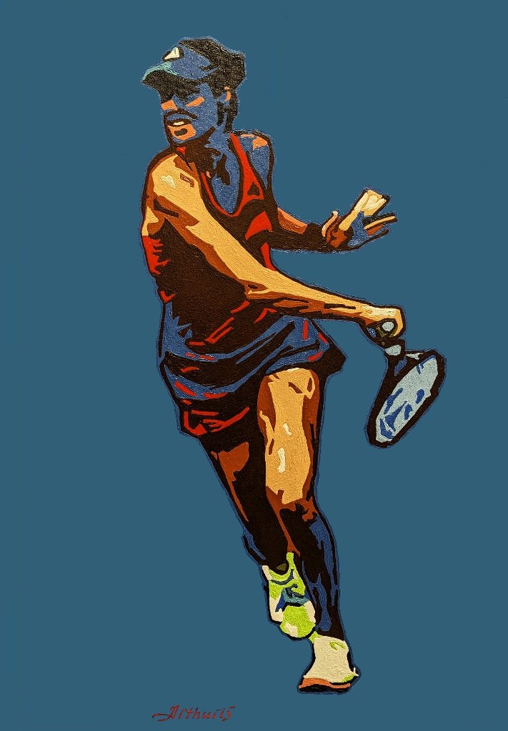« Sa Majesté, le tennis ! ! ! ... » Peinture, Antiquités & Art, Textile, Peinture à l'huile, Portrait, Sur cadre en bois