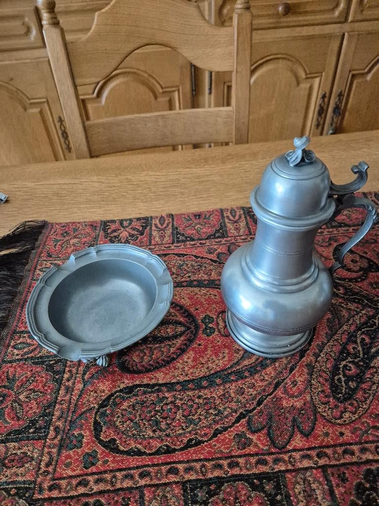 tinnen kan en asbak, Antiek en Kunst, Ophalen