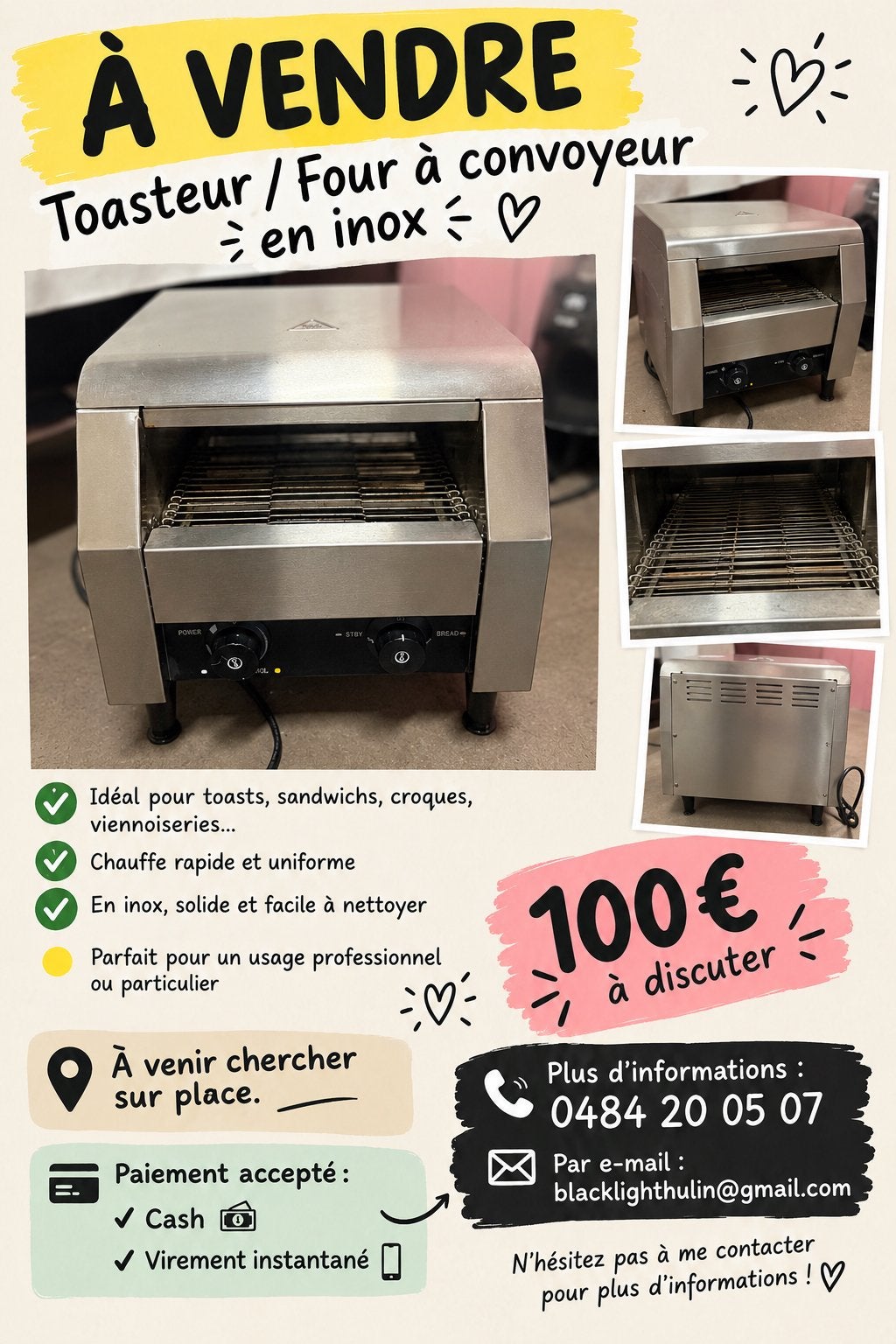 TOASTEUR / FOUR À CONVOYEUR EN INOX, Enlèvement, Comme neuf, Four