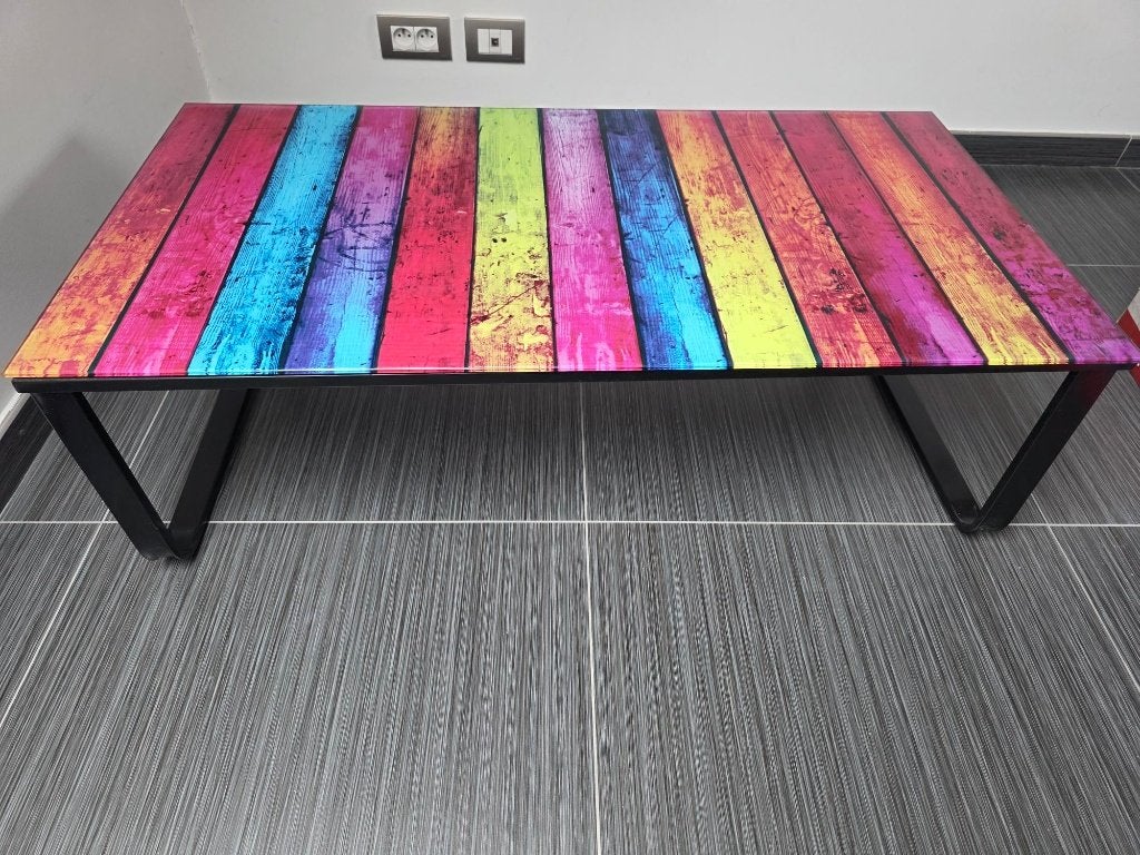 table basse colorée, 100 à 150 cm, Verre, Comme neuf, Enlèvement