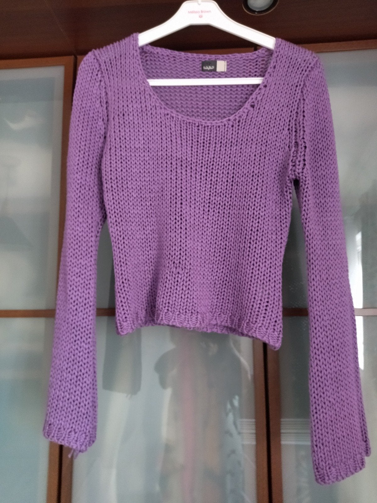 Pull vintage 90s maille ajourée violet SAKS – Taille M, Vêtements | Femmes, Taille 38/40 (M), Enlèvement ou Envoi, Saks, Porté