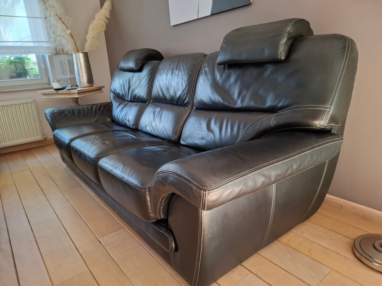3 zit in kwalitatief buffelleder, super staat, Trois personnes, 100 à 125 cm, 200 à 250 cm, Banc droit