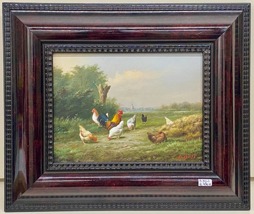 Schilderij Hilaire Bals, Antiek en Kunst, Paneel, Realistisch, Dieren, Olieverf