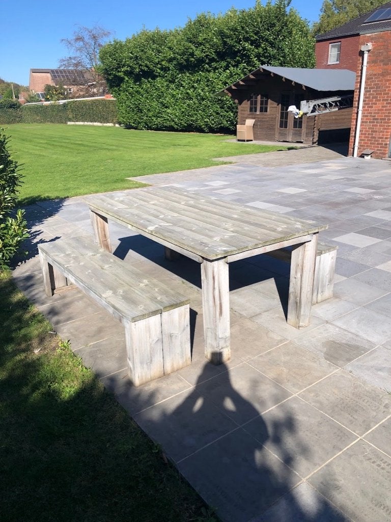Robuuste tuinset - picknicktafel, Jardin & Terrasse, Enlèvement, Comme neuf, Rectangulaire, Bois