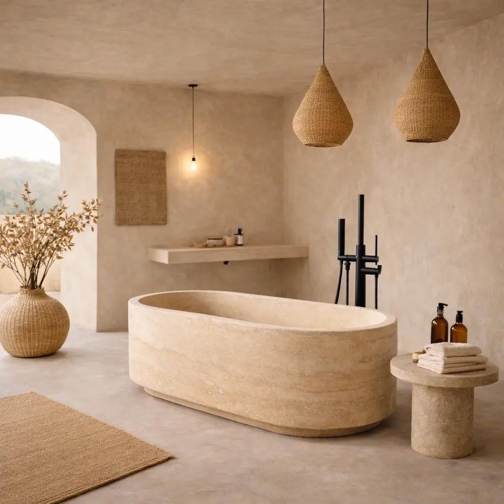 Baignoire en travertin sur mesures neuve, Maison & Meubles, Enlèvement ou Envoi, Neuf