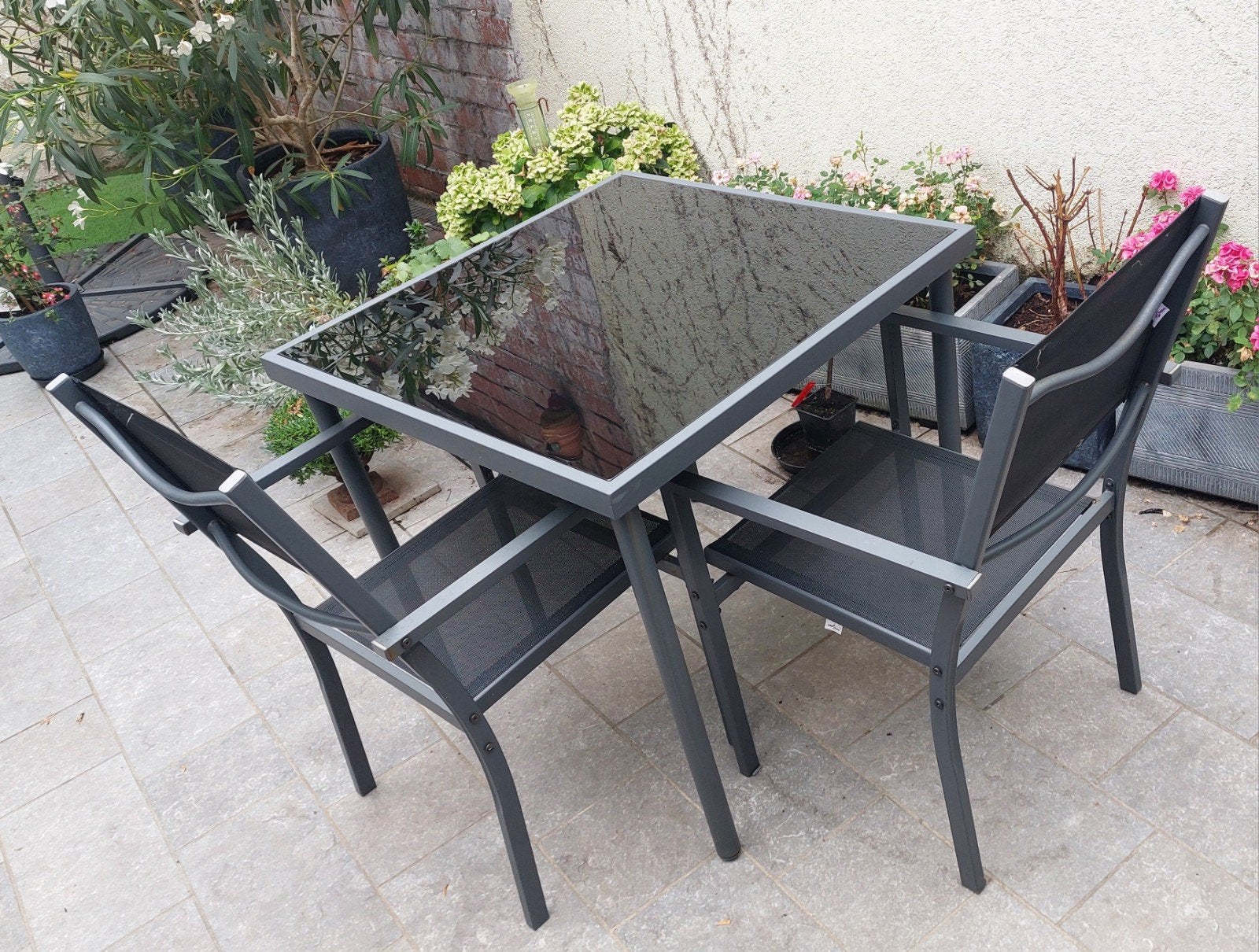 Tuin, balkon of terras setje., Gebruikt, Aluminium, Tuinset, Eettafel