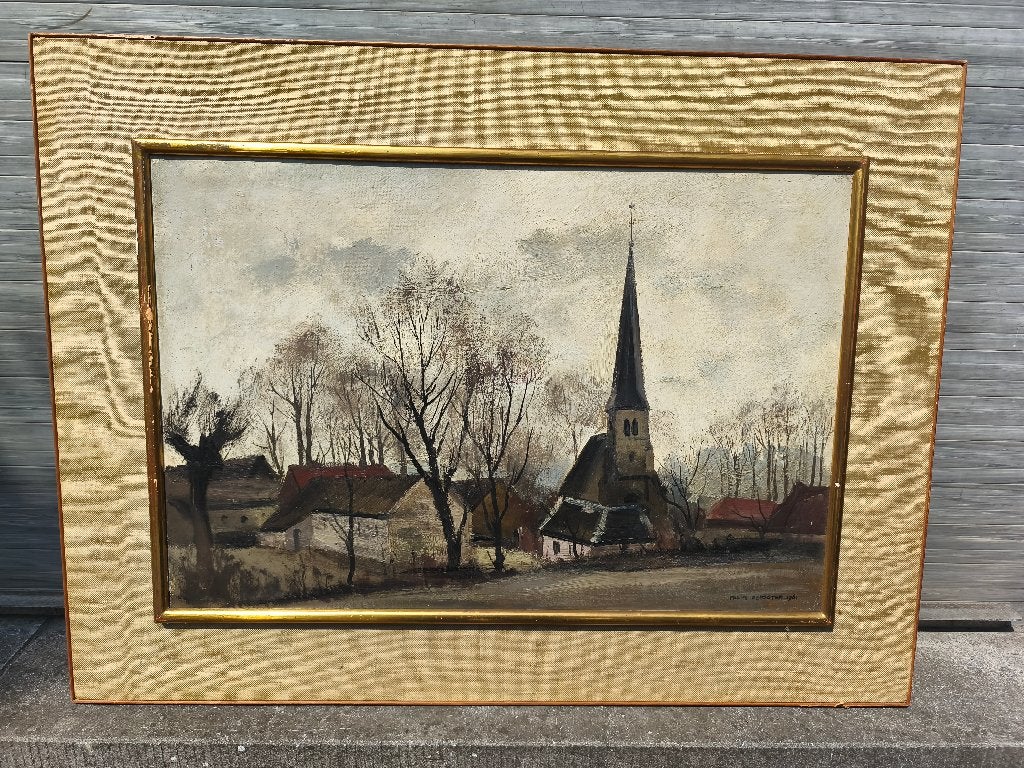 Huile sur panneau chapelle de pede signe Frans depooter, Antiquités & Art, Art | Peinture | Classique, Enlèvement ou Envoi