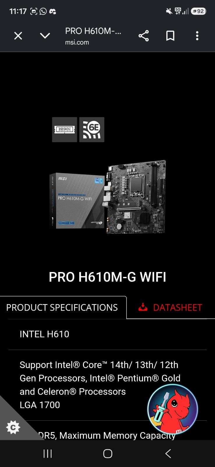 MSI pro H610M-G gaming/werk moederbord, Computers en Software, Ophalen of Verzenden, Zo goed als nieuw, Micro-ATX, DDR5
