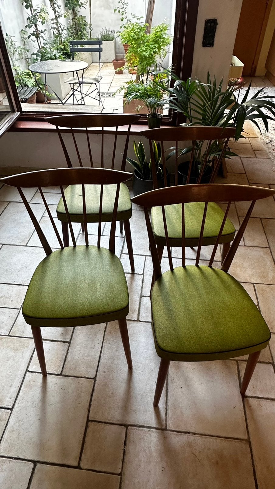 Vintage steven spijlenstoelen, Ophalen, Gebruikt, Overige kleuren, Vier