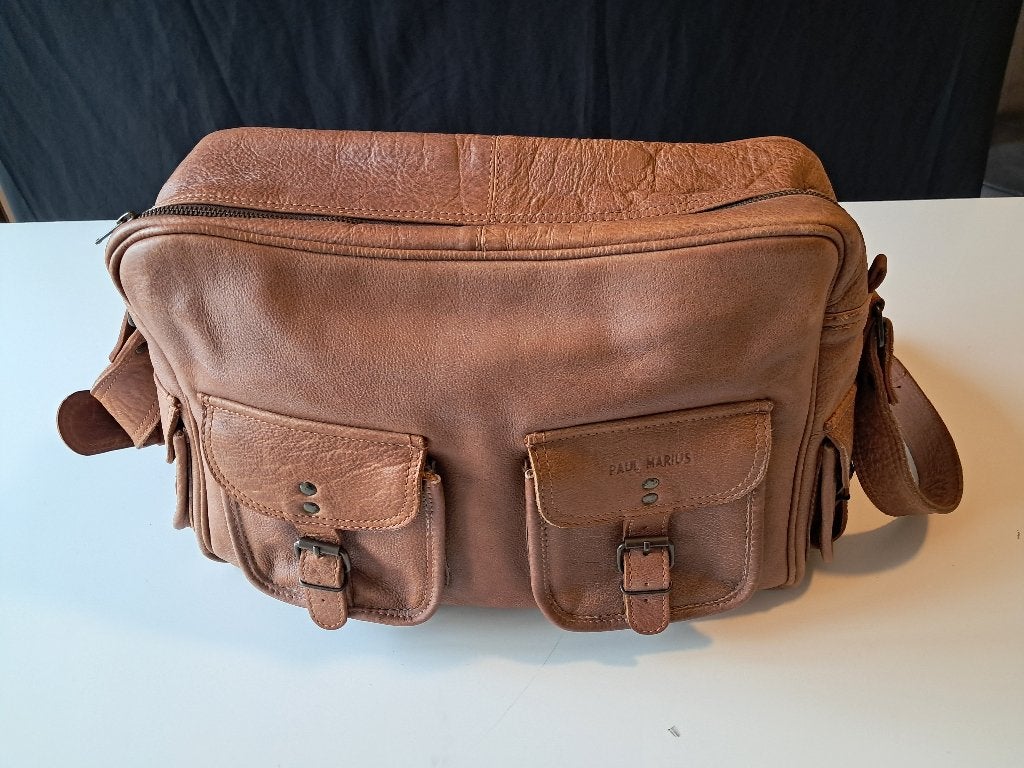 Grote boekentas/Paul Marius tabakskleurige leren tas, Ophalen, Gebruikt, 40 tot 50 cm, Overige kleuren