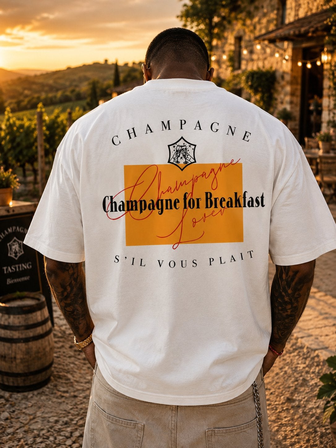 Nouveau t-shirt unisexe taille L Champagne For Breakfast, Envoi, Neuf, Taille 52/54 (L), Blanc