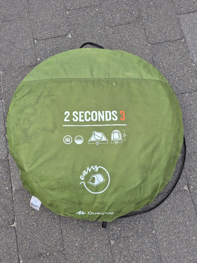 Quechua pop-up 2 seconds kampeertent - 3 personen - groen, Ophalen of Verzenden, Gebruikt, Tot en met 3