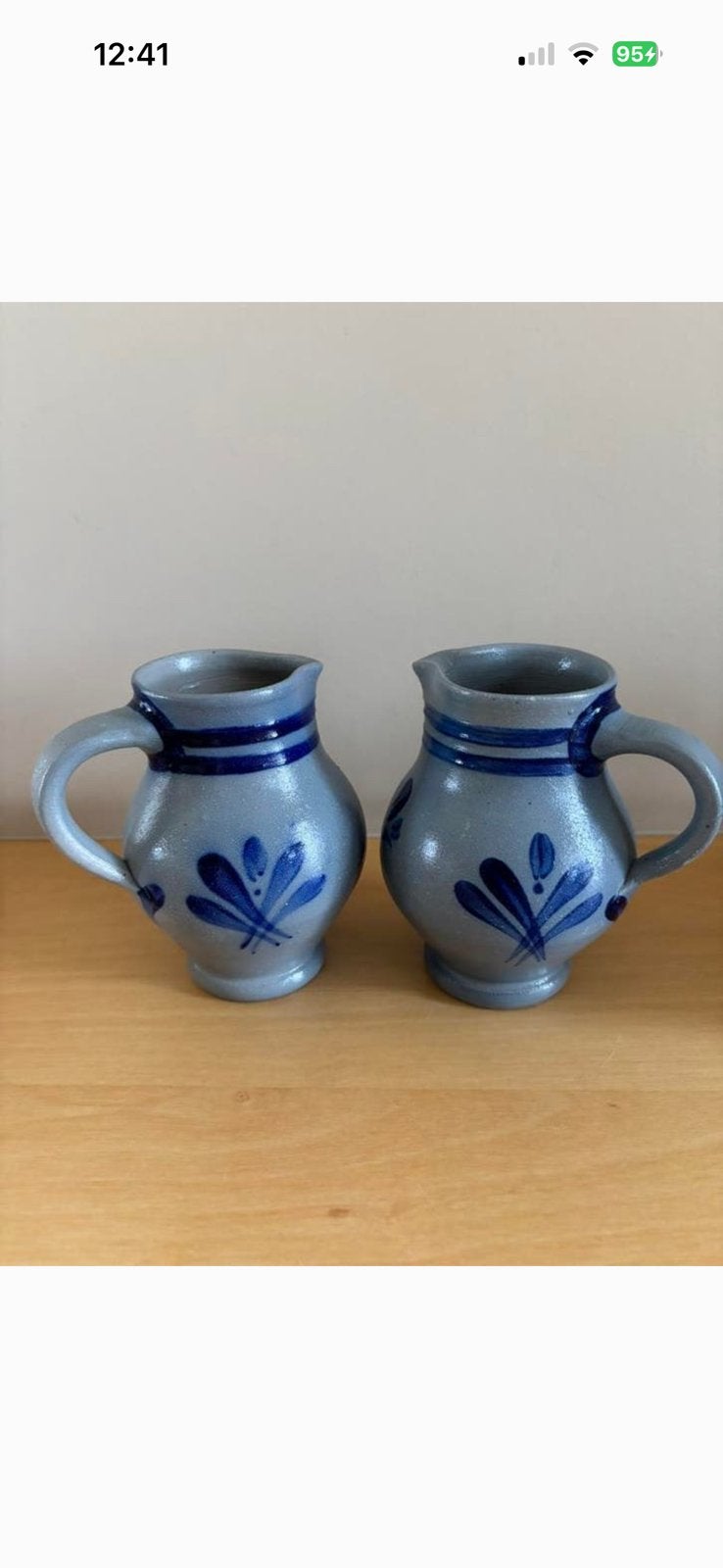 Klein steengoed kannetje grijs/blauwe scherf en kobaltblauw, Antiek en Kunst, Ophalen of Verzenden