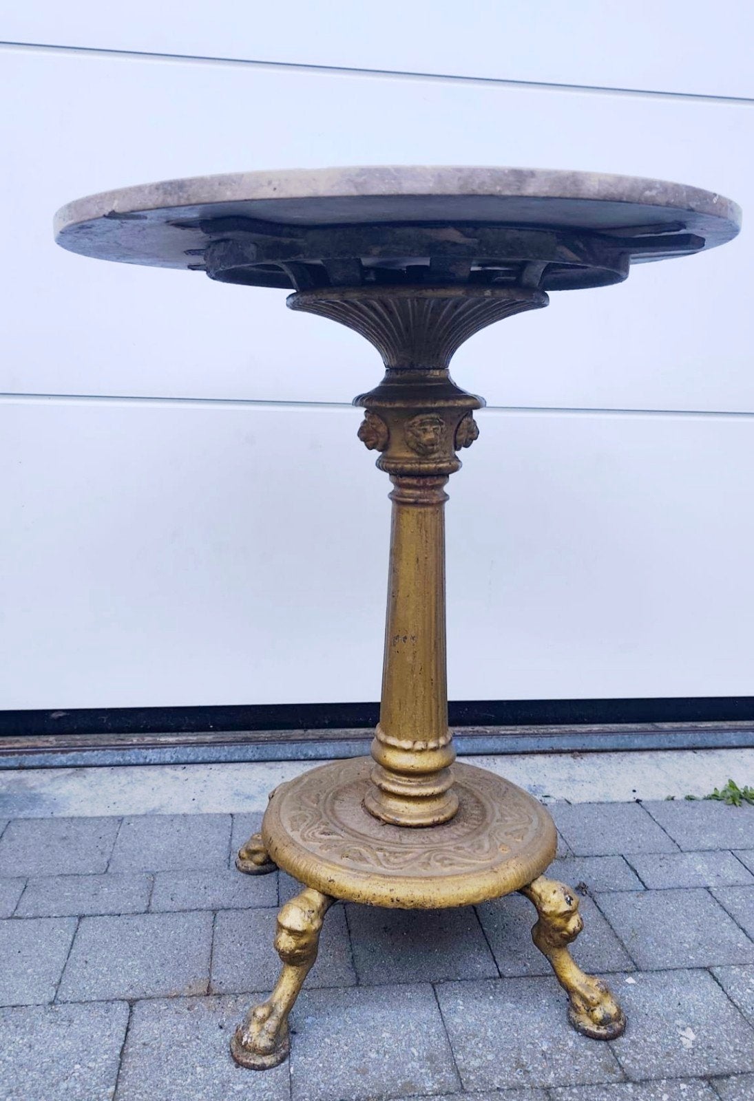 Antieke marmeren en gietijzeren tuintafel, Ophalen