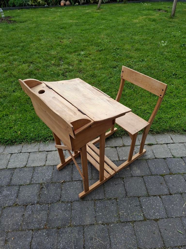 Pupitre écolier vintage, Huis en Inrichting, Vintage, Ophalen, Beige