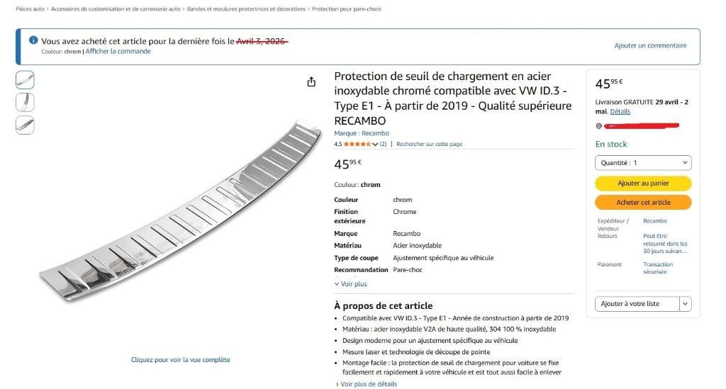 Roestvrijstalen drempelbeveiliging voor ID3_from 2019, Ophalen