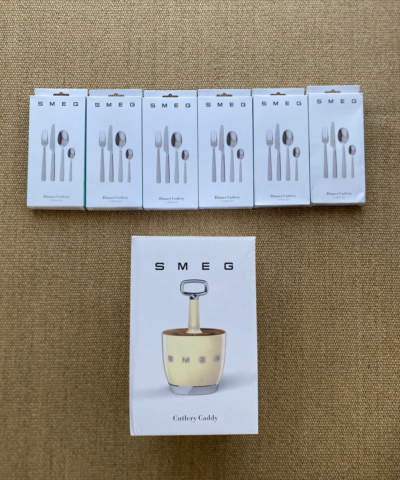 Smeg – Porte-couverts + 6 boîtes de couverts – Neuf, Maison & Meubles, Enlèvement ou Envoi, Neuf, Inox ou Chrome, Set de couverts