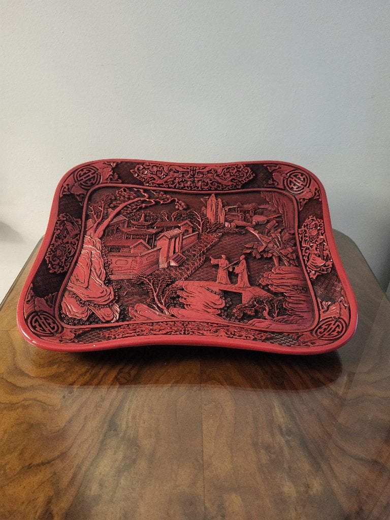 Chinese schaal of dienblad cinnaberlakstijl, Antiek en Kunst, Ophalen of Verzenden