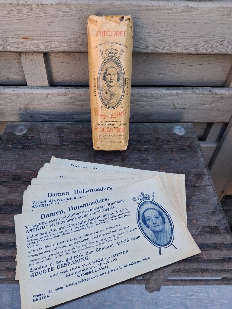 CHICOREI KONINGIN ASTRID...10 stuks + pak, Verzamelen, Ophalen of Verzenden, Zo goed als nieuw, Gebruiksvoorwerp