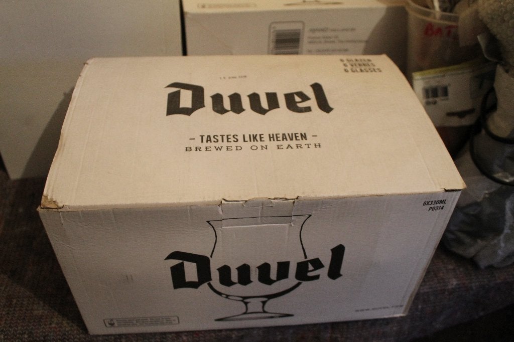 Doos van 6 Duvel glazen, Ophalen of Verzenden, Nieuw, Bierglas