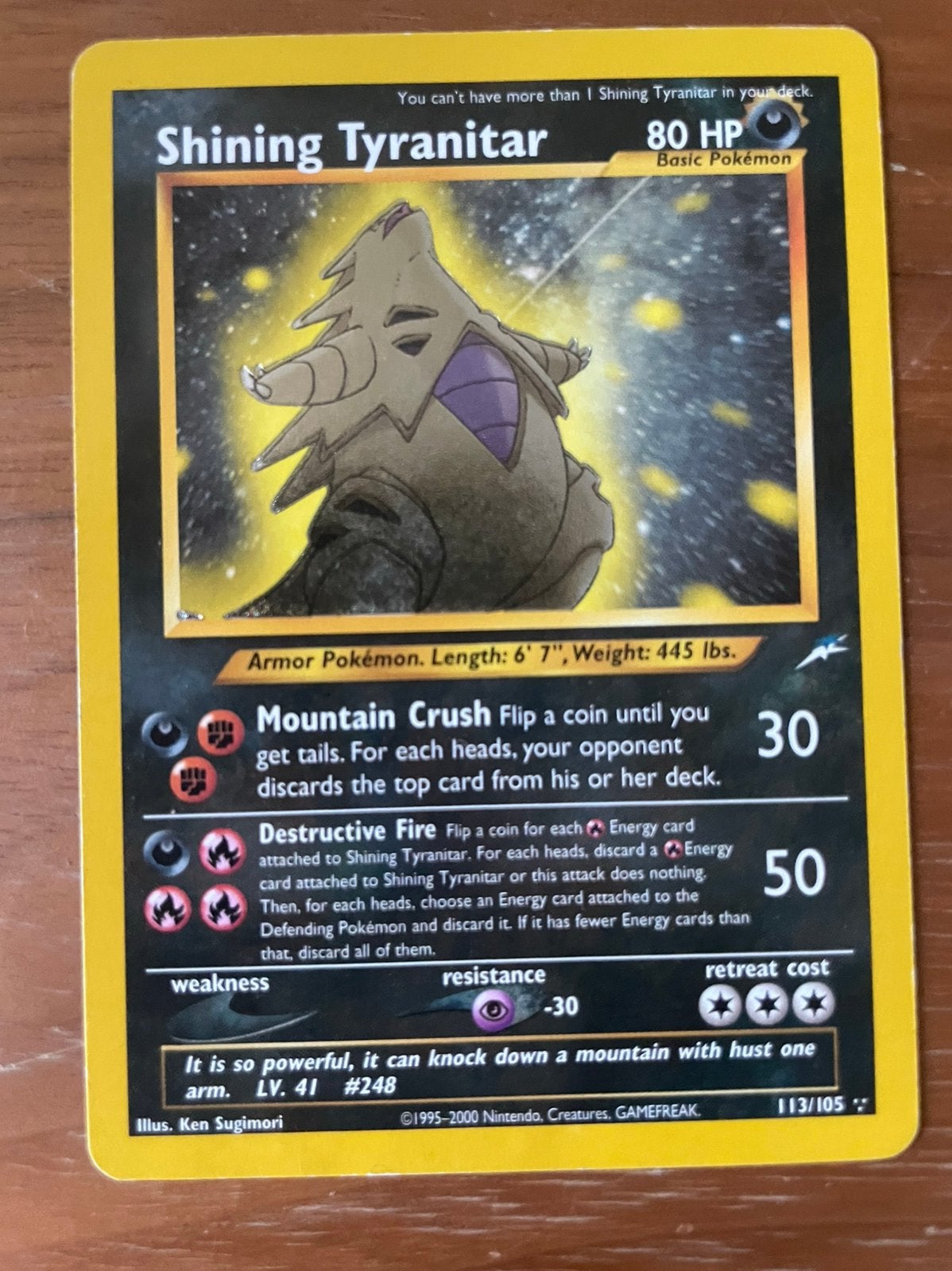 Shining Tyranitar pokemon kaart, Enlèvement ou Envoi, Comme neuf, Cartes en vrac, Foil