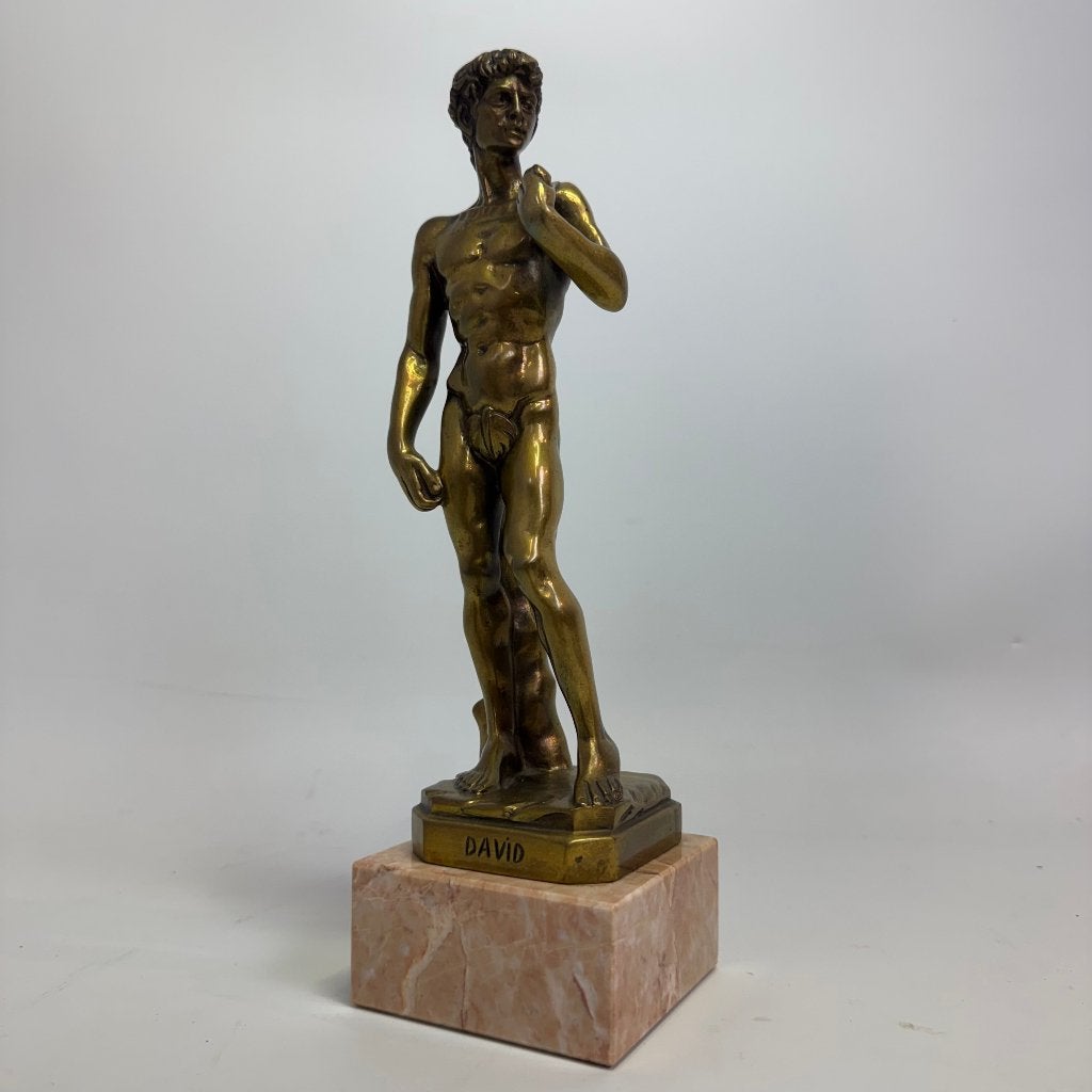 Statue de David en laiton sur socle en marbre, Antiquités & Art, Art | Sculptures & Bois, Statue, Enlèvement ou Envoi, Homme, Fait main