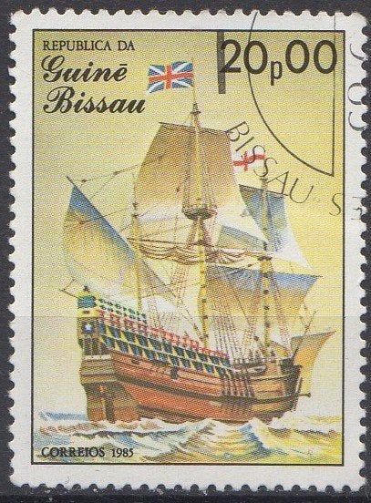 Guinee-Bissau -Brits zeilschip "Mayflower" - 1985, Timbres & Monnaies, Timbres | Afrique, Enlèvement ou Envoi, Guinée, Affranchi