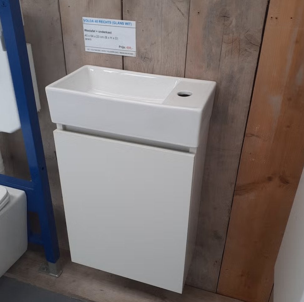 Toiletmeubel, glans wit, onderkast+wastafel, Volda 40 rechts, Huis en Inrichting, Woonaccessoires | Overige, Nieuw, Wit, Ophalen of Verzenden