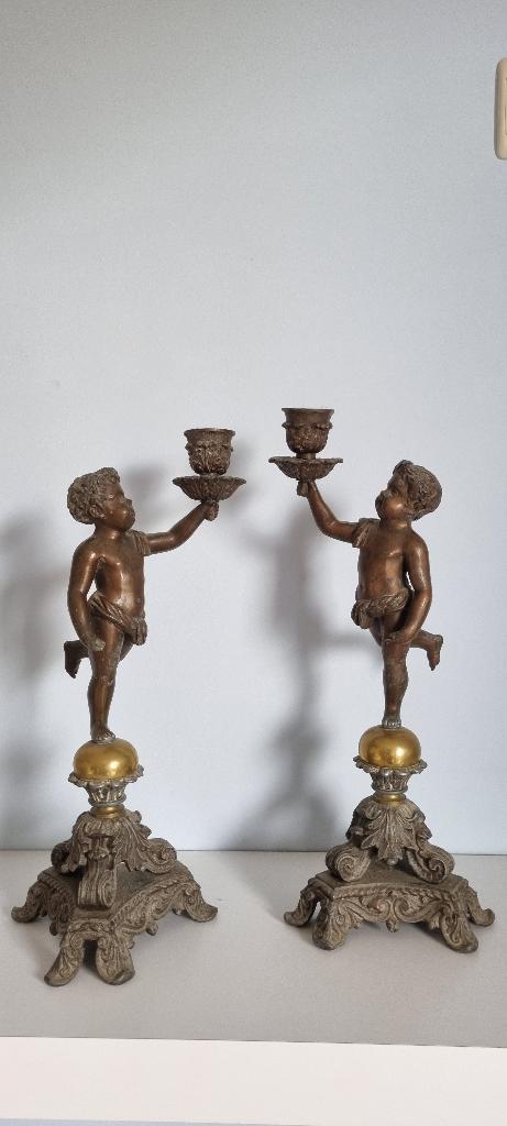 Kaarsenhouder met engeltjes, Antiek en Kunst, Ophalen