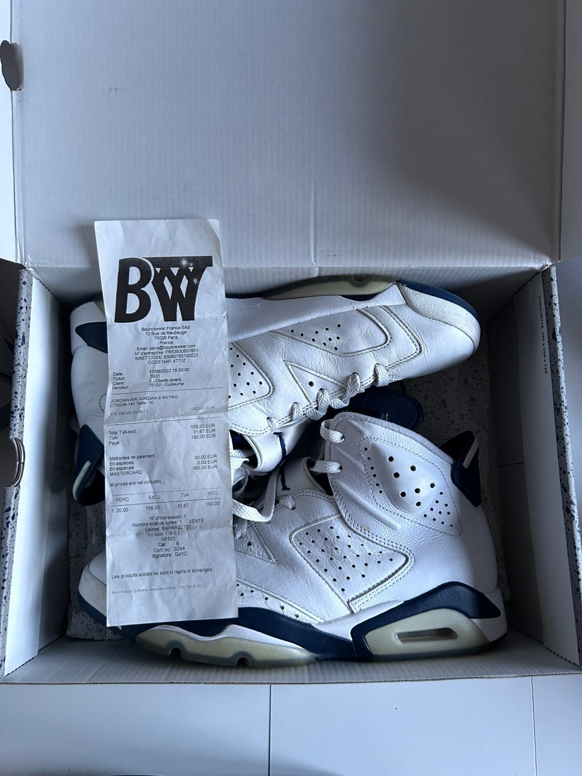 Air Jordan 6 Retro “Midnight Navy”, Wit, Ophalen of Verzenden, Zo goed als nieuw, Sneakers