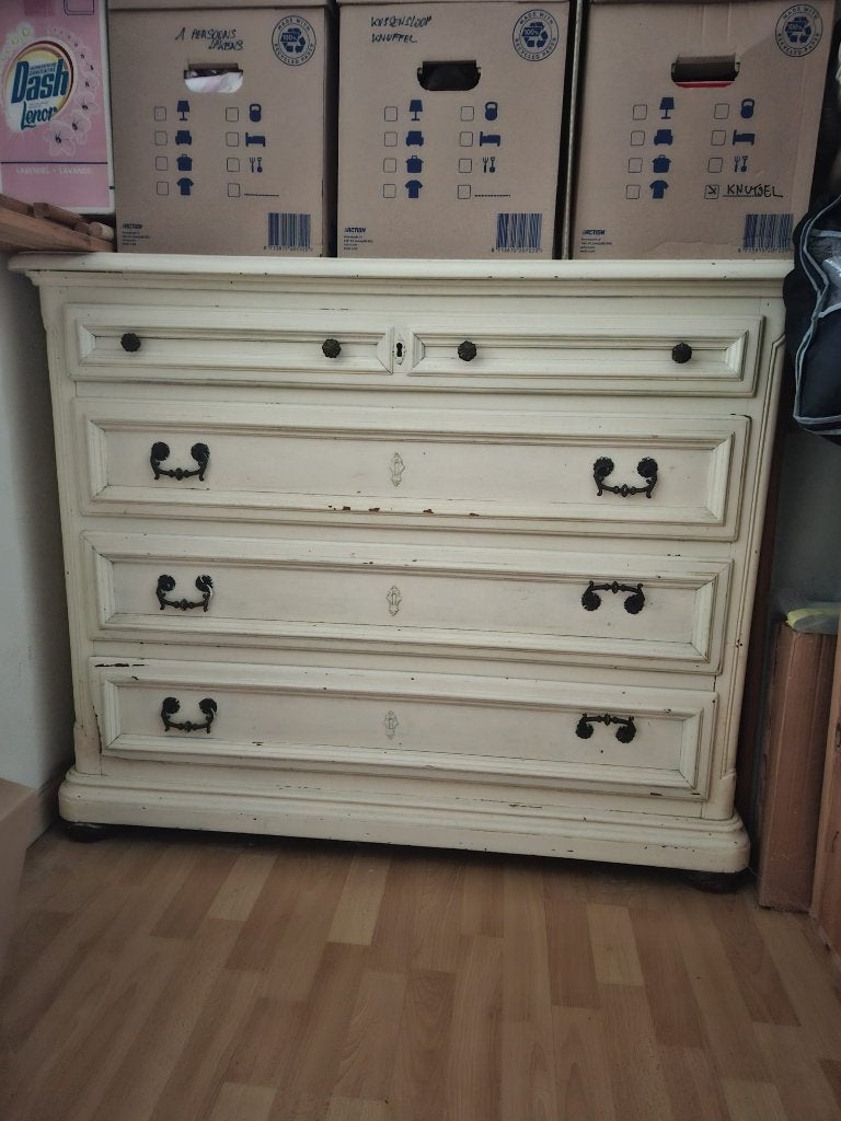 Oude landelijke commode / ladekast – 4 laden, Huis en Inrichting, Ophalen, Gebruikt, 100 tot 150 cm, 3 of 4 laden