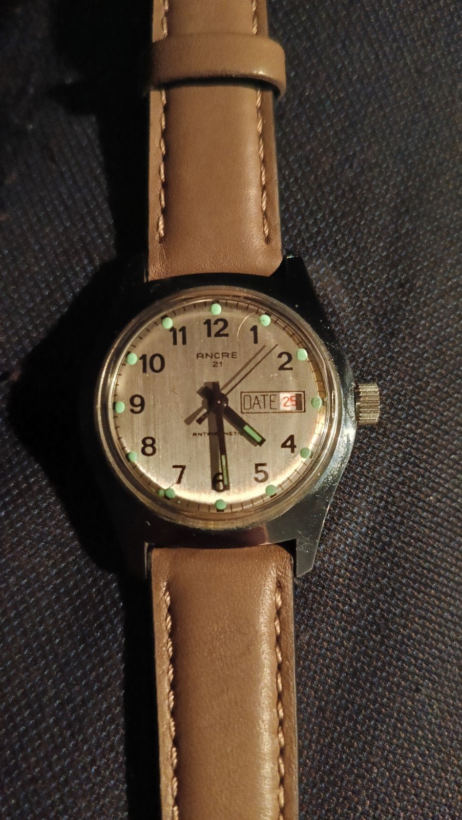 ancre Mooi antiek heren uurwerk, Overige merken, Leer, Staal, Polshorloge