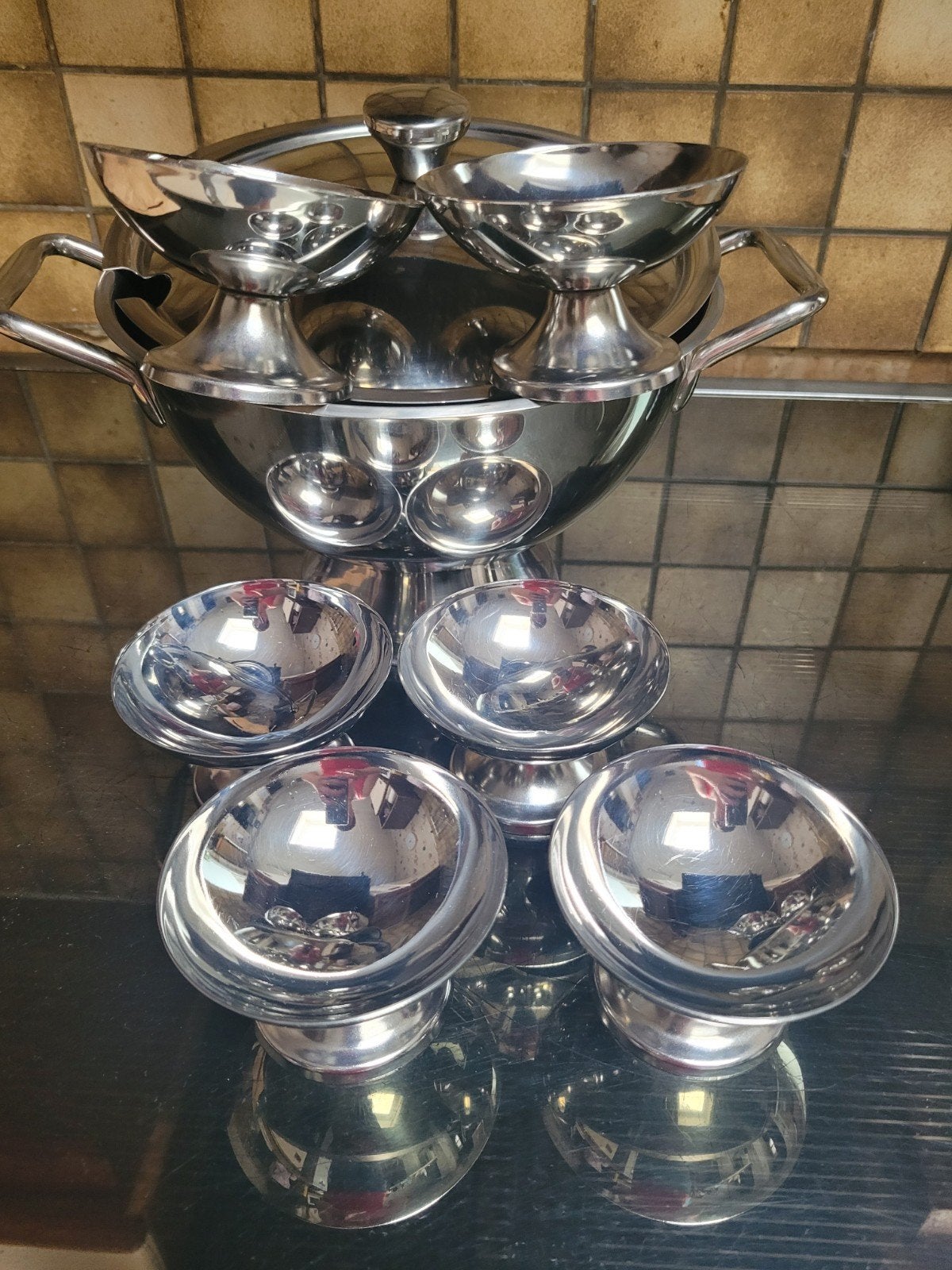 Soupière + 6 bols en inox, Enlèvement ou Envoi